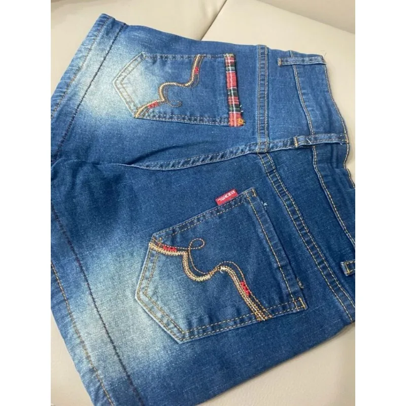 Y2k Shorts Plaid Splicing Denim Super Shorts Summer Low Waist Slim-fit Curled Hip-wrapped Hot Pants