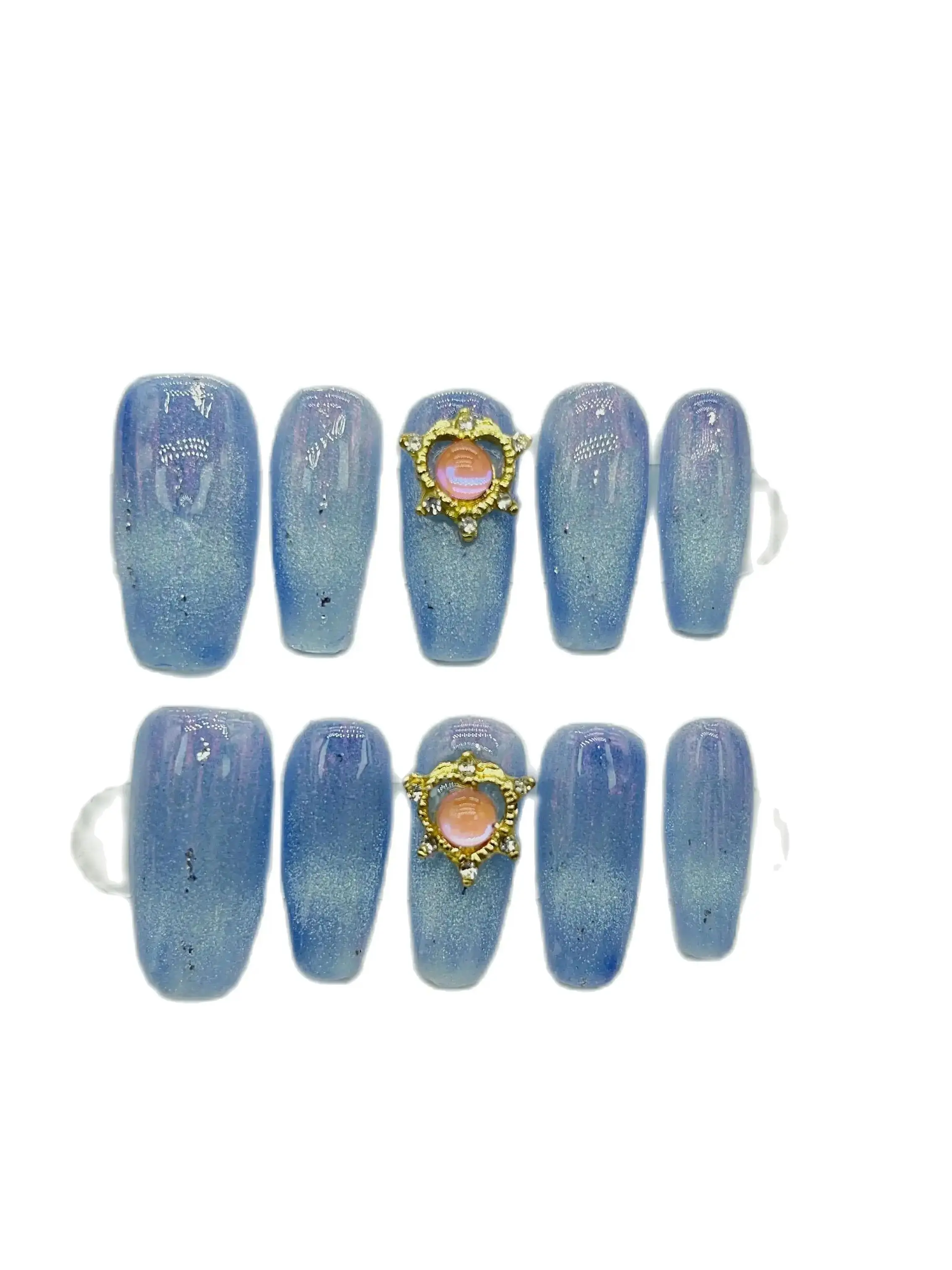 Ocean Gradient Blue Handmade Press On Nails,High-End INS Style,Detachable and Reusable Manicure.No.C181