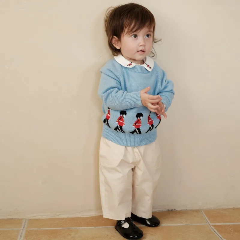 Winter Baby Boys Cotton Pullover Sweater Knitted Crew Neck Jacket Handsome British Style Kids Boutique Top