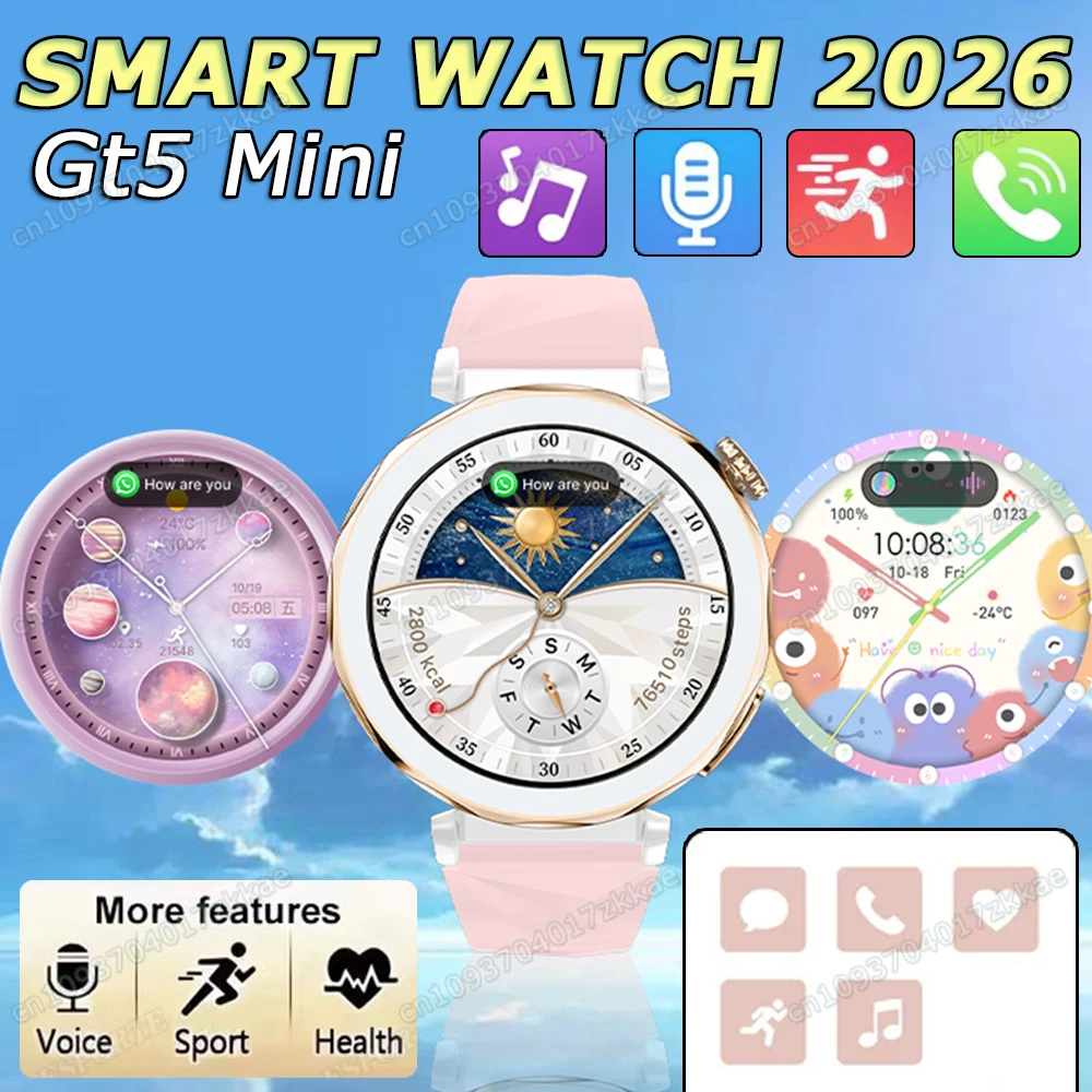 

2026 New Lady Smart Watch 5 mini GPS Tracker 1.27Inch HD AMOLED Screen Heart Rate BT call IP68 Waterproof Women's NFC Smartwatch