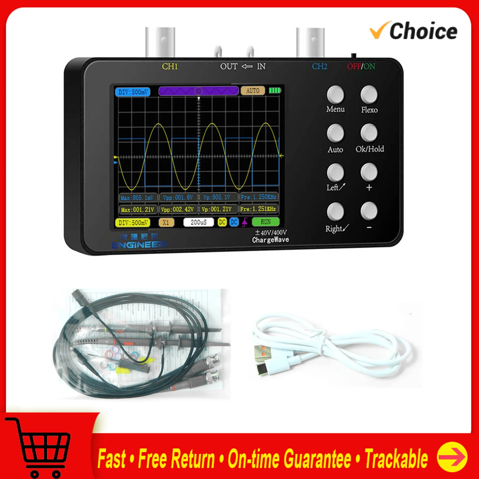 Oscilloscope 50M Sampling Rate 10M Analogue Bandwidth 6A Current Waveform Measurement Dual-channel Oscilloscope Multiple Modes