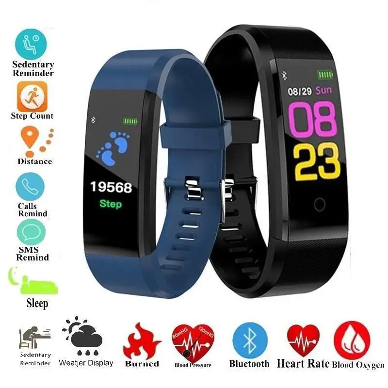 115plus Bluetooth 4.0 Intelligent Sports Bracelet Smartwatch for iOS Android Sport Fitness Tracker Kids Touch Wristband Watch