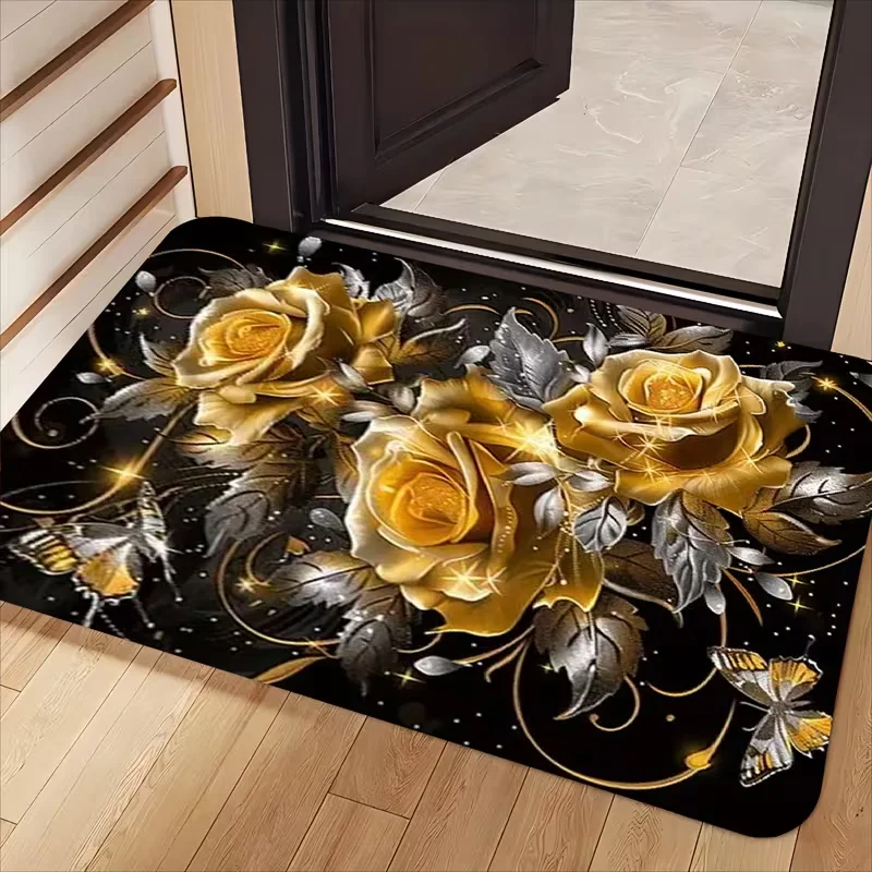 Elegante Doormat Entrance Mat Purple Rose Crystal Pattern Non Slip Print Floor Mat for Entryway Bathroom Kitchen Hallway