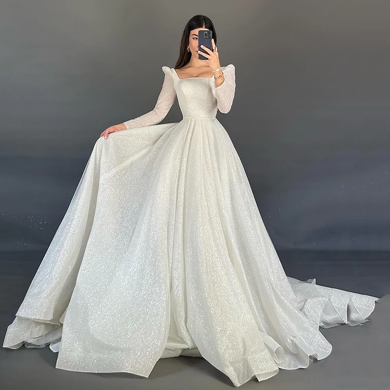 

Eightree Elegant A-Line Wedding Dresses 2024 Long Sleeve Glitter Long Wedding Gowns Boho Beach Bridal Ball Prom Dress Plus Size