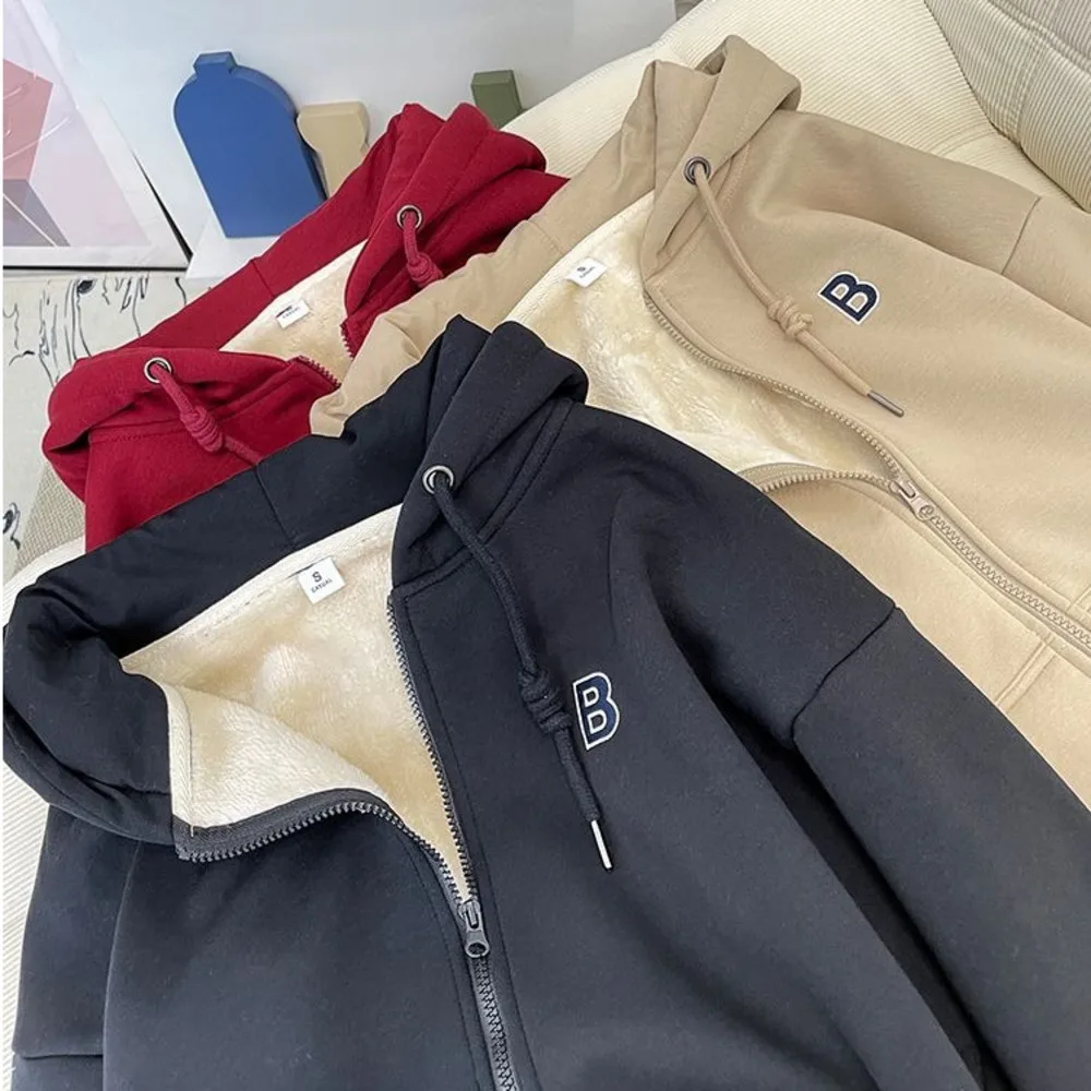 Thickened sweater fleece hooded lambskin hoodie for women in autumn and winter new loose and warm long sleeved coat