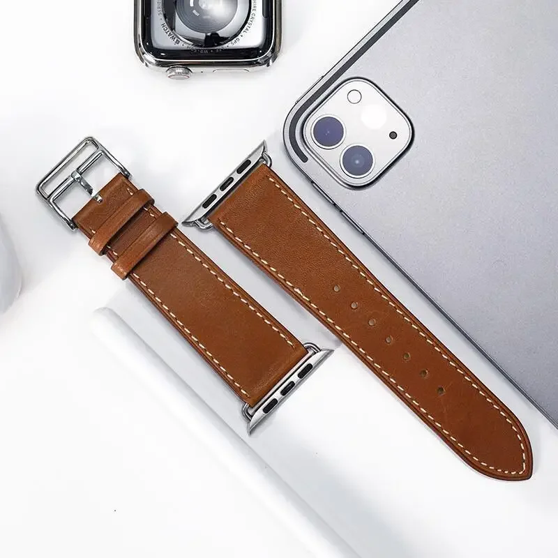 Leather Watch Straps for Apple Watch band 44mm 49mm 45mm 42mm 40mm 46mm 38/41mm bracelet iWatch series 10-Ultra 9-8-7-6-5-4-3-SE