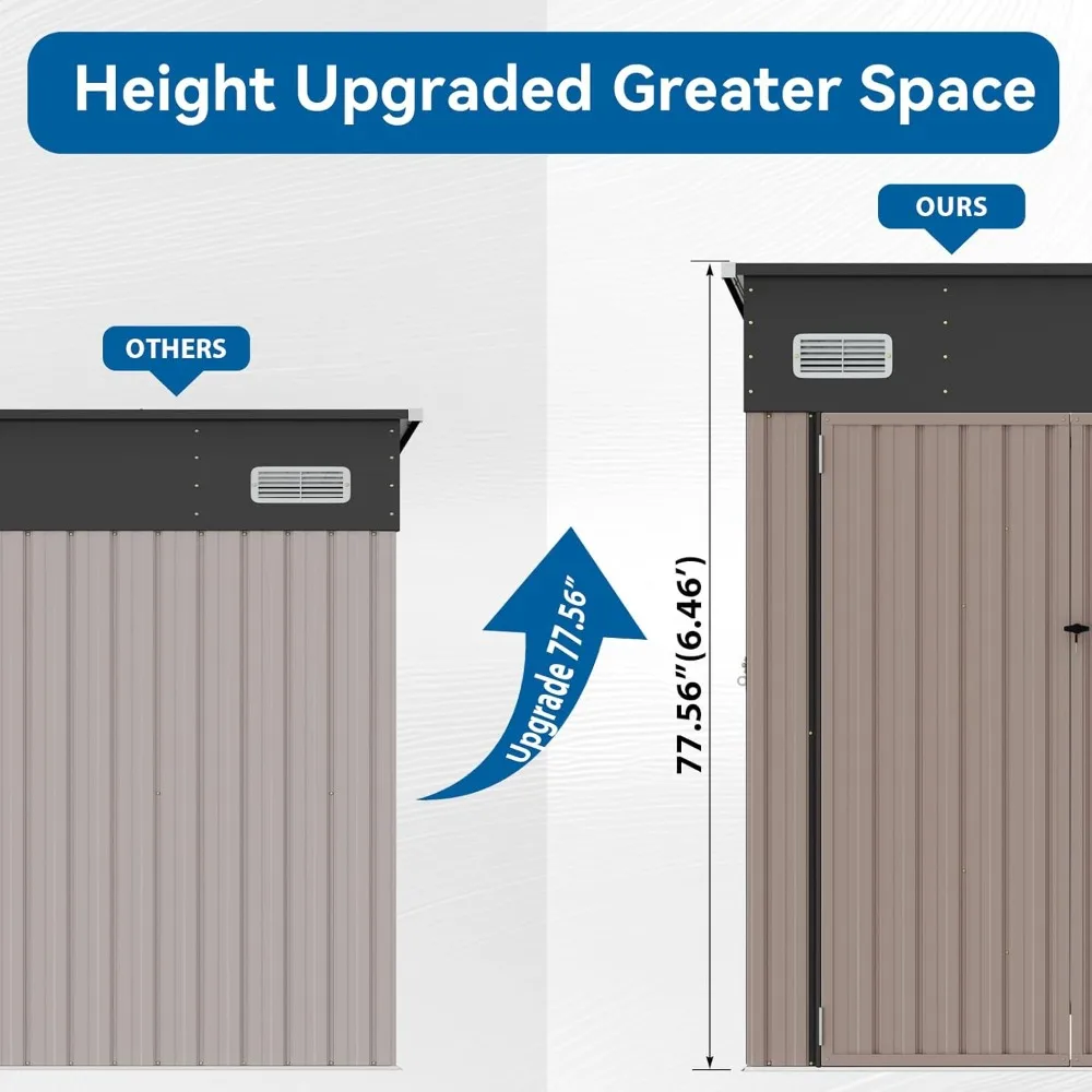 355 Cubic Feet Premium Galvanized Steel Storage Shed with Three Doors, 9.5x7.4 Feet Outdoor Double Lock Single Lean Shed