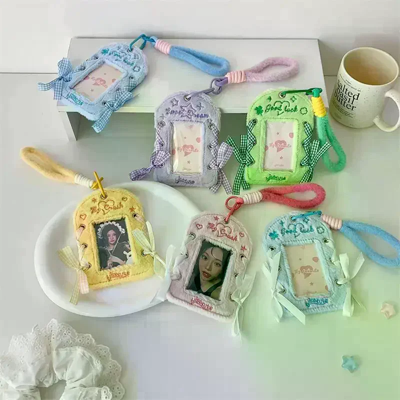 Cute Ballet-style Ribbon Photocard Holder Plush Card Holder With Lanyard Idol Photo Storage Card Display Protective Pendant Gift
