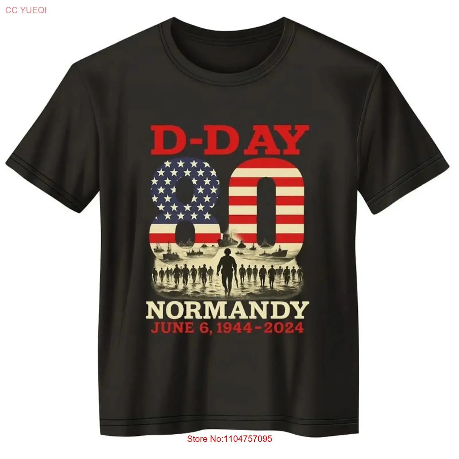 D Day 80th Anniversary T Shirt Normandy June 6 1944 2024 American Flag Mi vintage Washed Versatile Comfortable streetwear