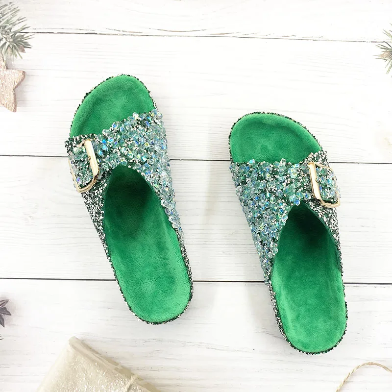 Fashion Ladies Slippers Rhinestone Bling Non-slip Sandals Summer Beach Female Slides