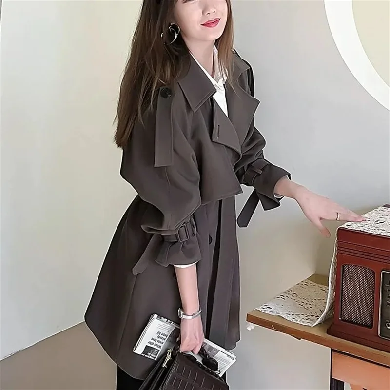 Feminino estilo britânico blusão streetwear duplo breasted trench coats elegante outono inverno cáqui ou preto jaquetas