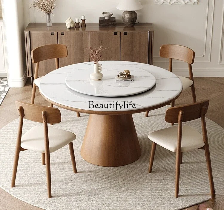 

yj19 Modern simple household round dining table with turntable induction cooker dining table