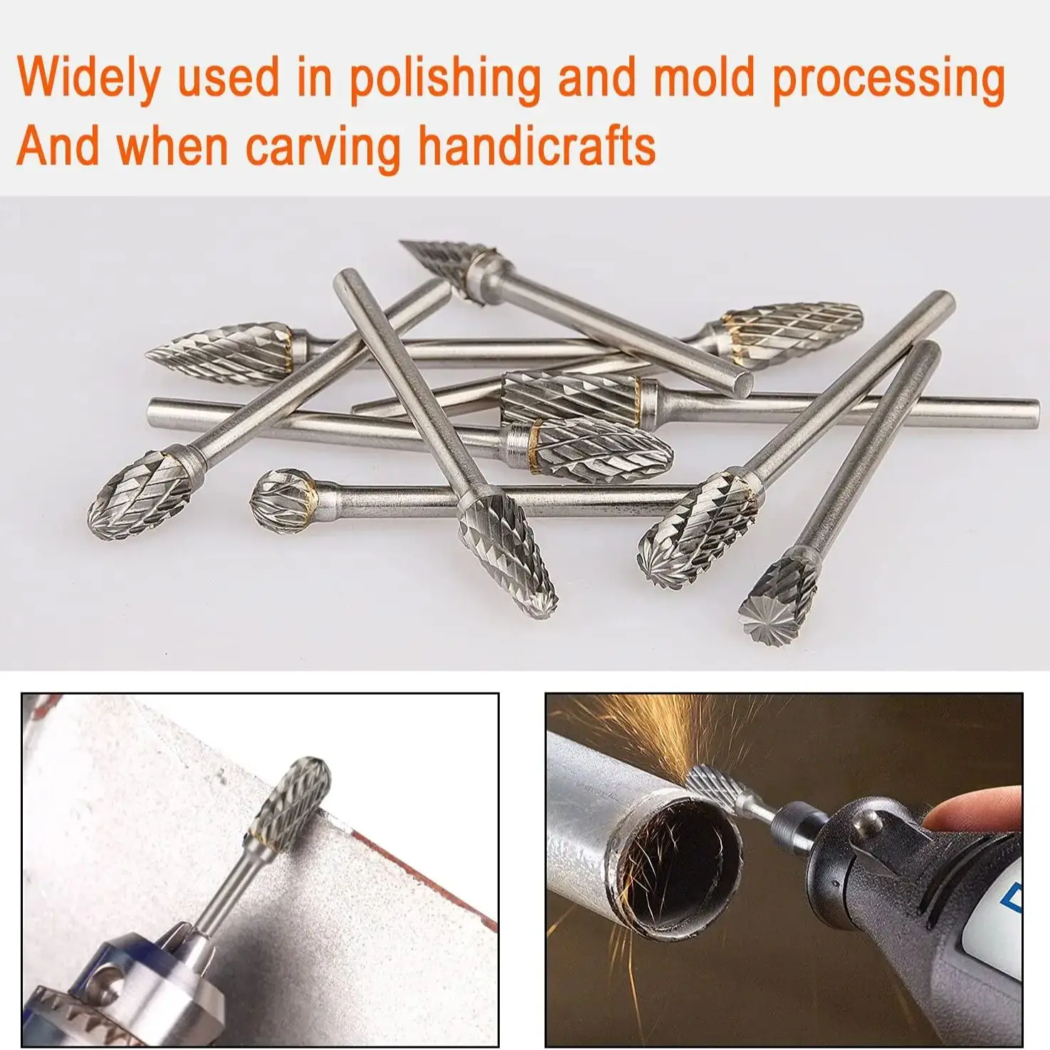 طقم لدغ من 10 كربيد متوافق مع طاحونة القوالب الدوارة dremal "Shank لطحن المعادن الخشبية