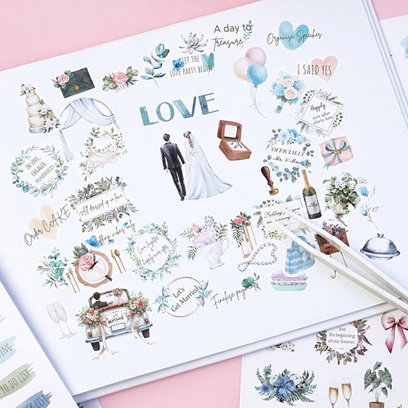 

New 273Pcs Wedding Bliss Stickers Romantic Wedding Theme Self-Adhesive Journal Sticker For Wedding Plan Scrapbooking DIY Decor
