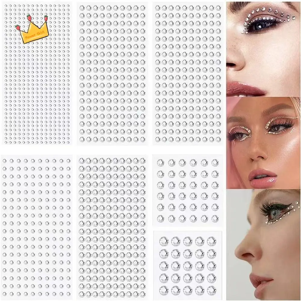 

Shiny Face Rhinestone Crystal Stickers 3-12MM Fashion Eyebrow Eyeshadow Stickers Flatback Nail Art Decoration