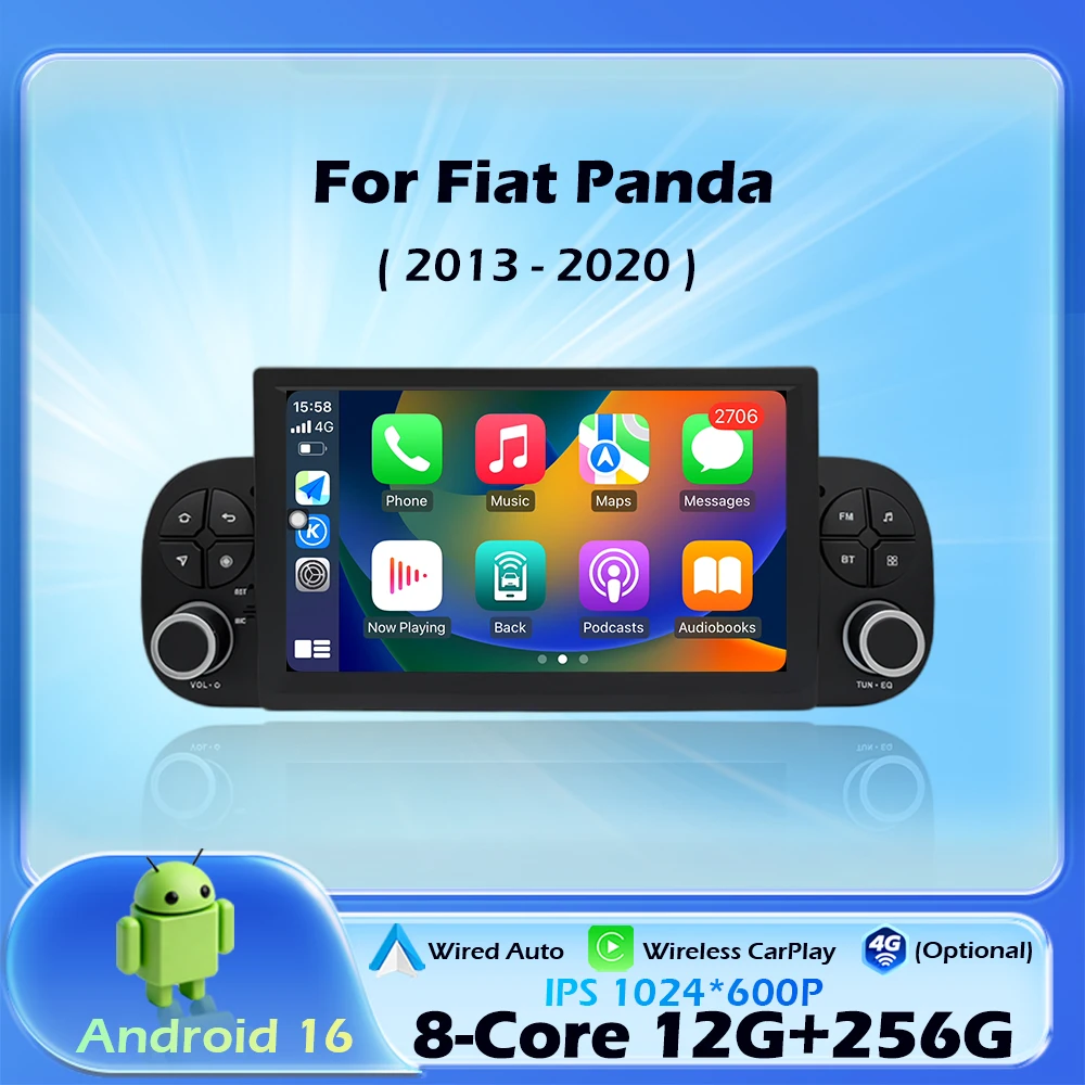 Car Radio Multimedia Android 16 For Fiat Panda 2013-2020 Carplay Video Player Android Auto 4G WIFI GPS Navigation BT DSP Stereo