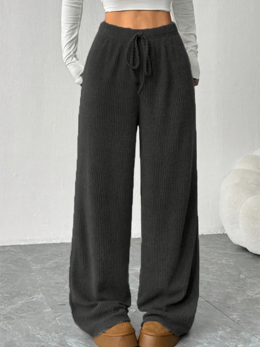 Casual women's trousers loose fit drawstring waist straight leg wide-leg pants