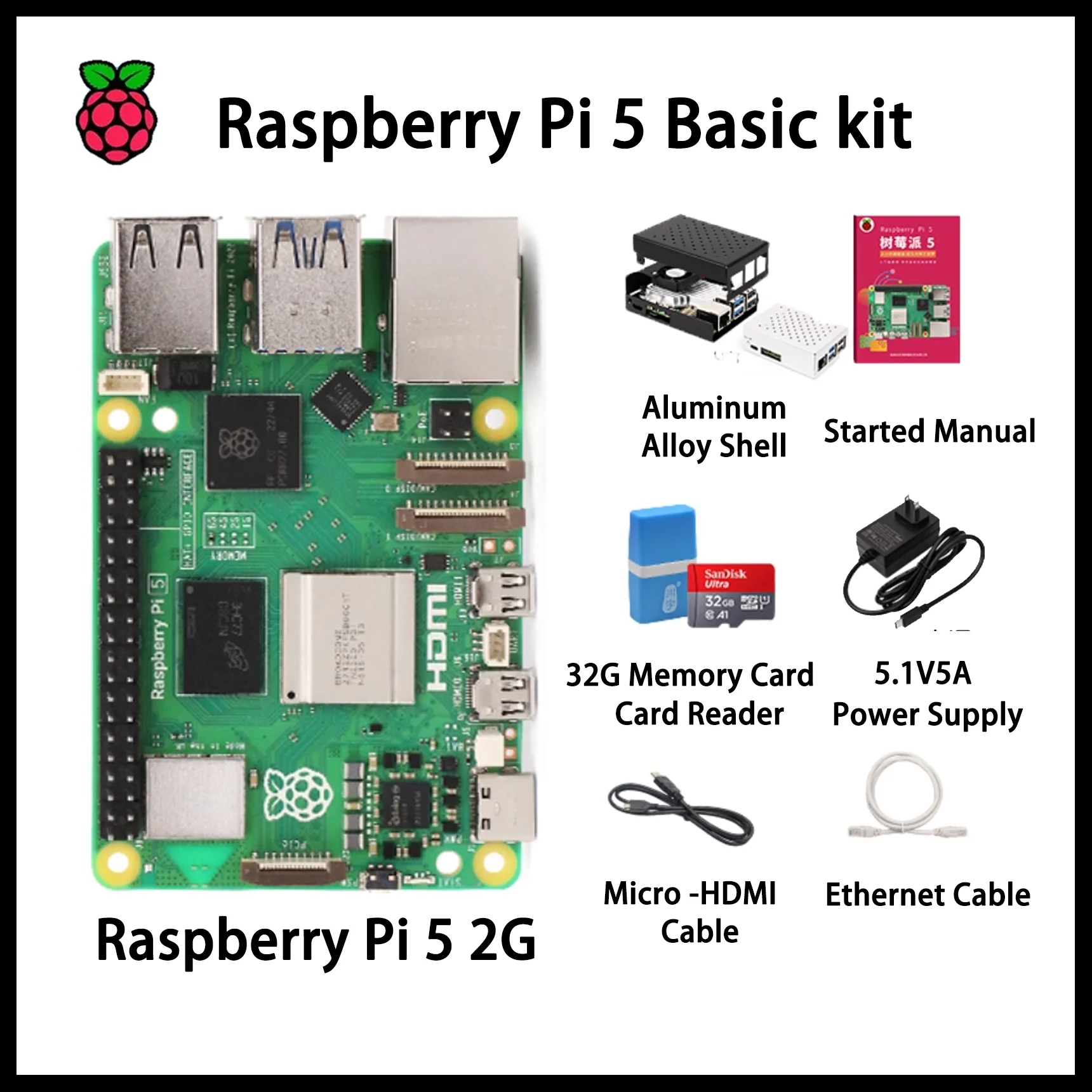 Original Raspberry Pi 5 Origina Cortex-A76 2 GB/4 GB/8 GB/16 GB verschiedene Projekte PCIe Gigabit Ethernet USB 3.0 Python-Programmierung