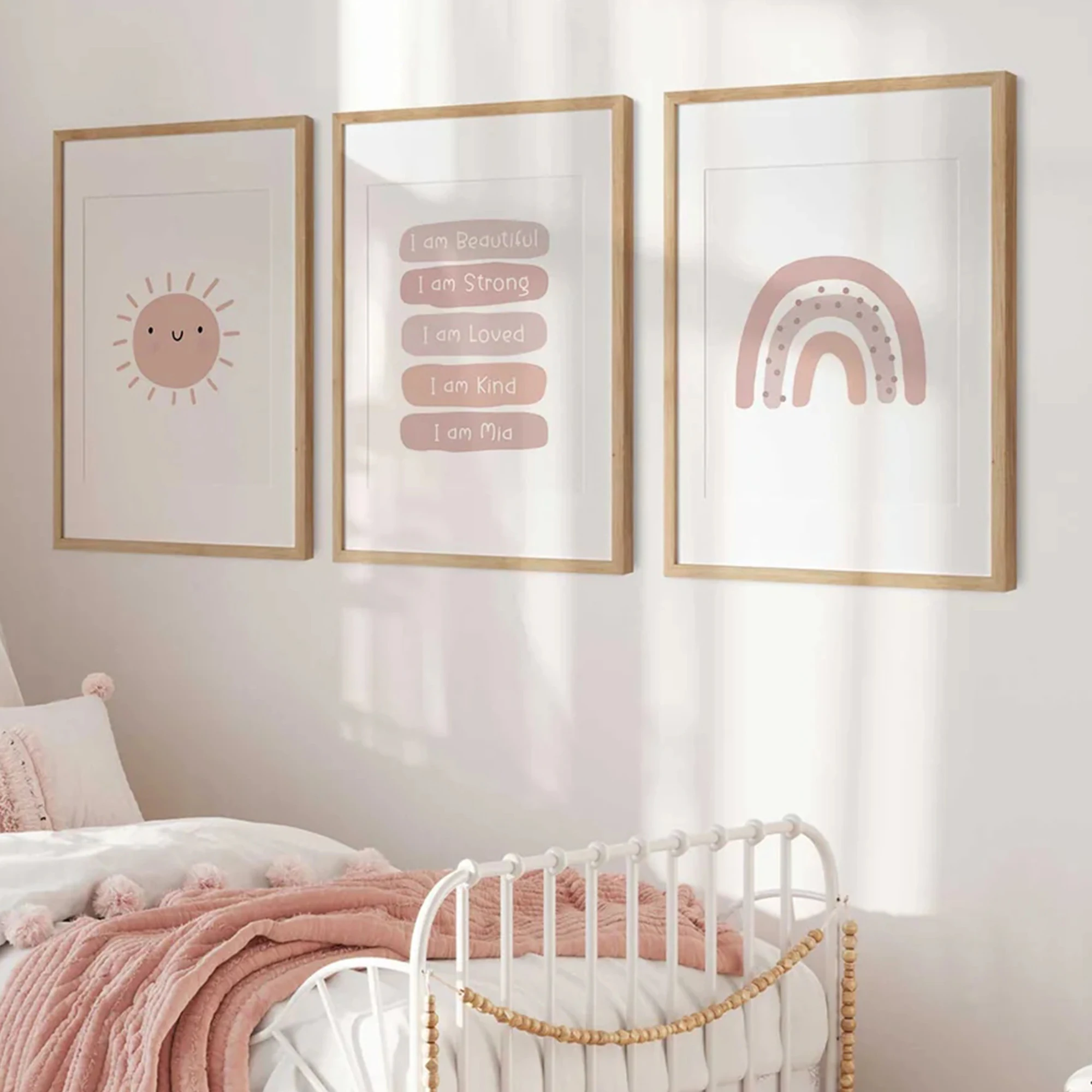 3pcs Modern,Cartoon Affirmation Rainbow Wall Art Print Canvas Painting Poster Picture For Living Room,Kids Room Home Decor