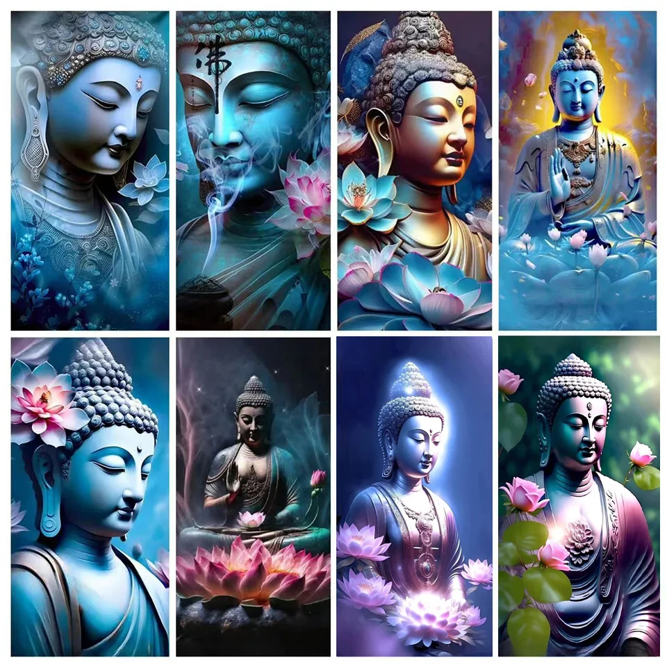 5D DIY Diamond Painting Kit Lotus Buddha Statue Cross Sitch New Diamond Embroidery Handmade Religion Mosaic Art Full Drill Gift