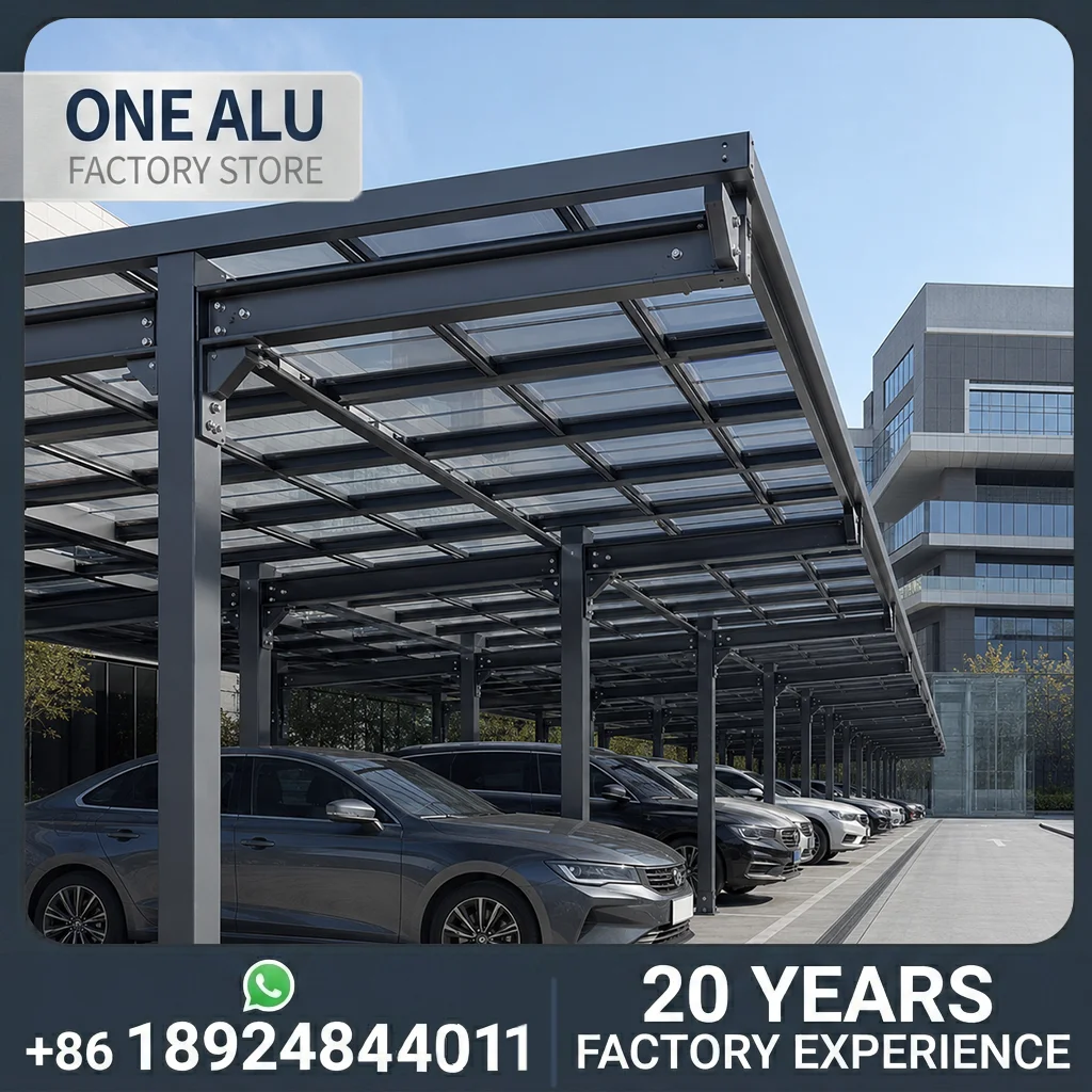OneAlu LoadGuard Carport: Weather-Resistant Fleet Parking Shelter for Industrial Facilities with Thickened Aluminum Columns
