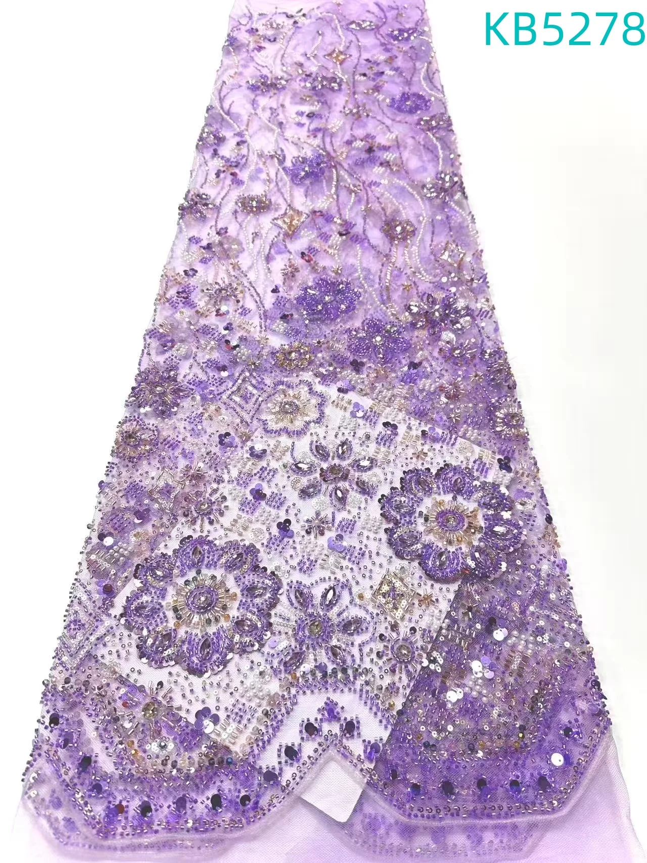 African Lace Fabric 2025 High Quality White Bridal Sequins Embroidery Lace Nigerian Beads Tulle Lace Fabric For Sewing KB5278