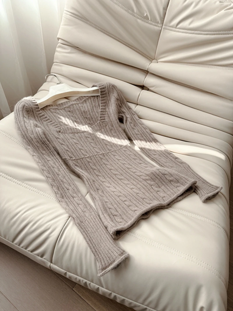 

Мягкий японский однотонный шерстяной вязаный свитер с коротким и длинным рукавом для женщин, модный, приталенный, для ношения под одеждой