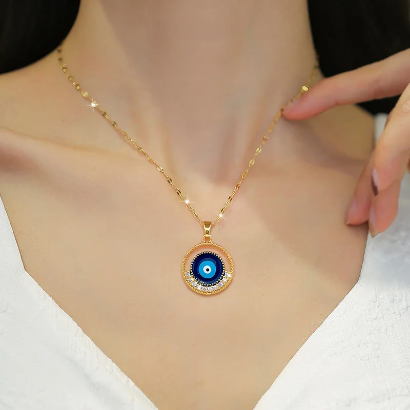 Flashbuy Trendy Boho Evil Eye Stainless Steel Necklaces for Women Vintage Charm Party Jewelry Gift