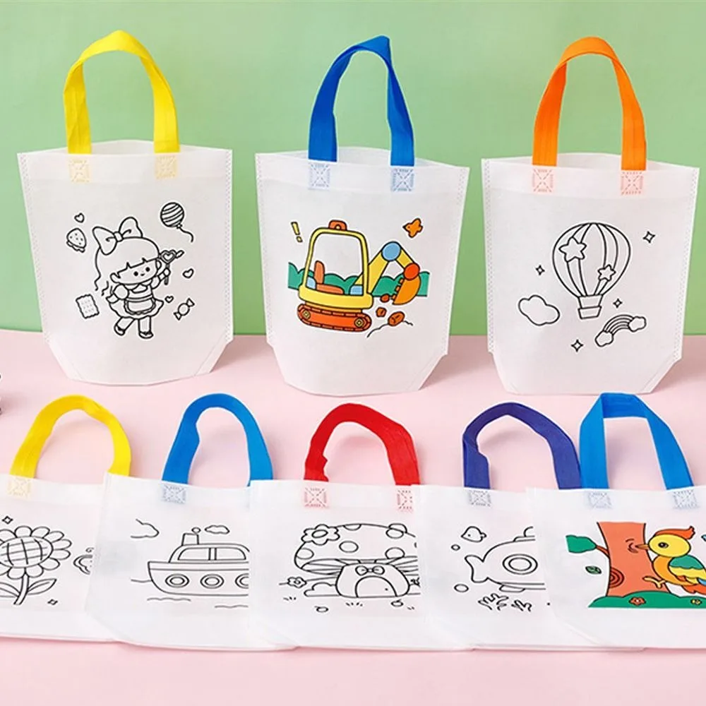 양면 그래피티 가방 부직포 컬러 DIY 페인팅 가방 여섯 색상 세척 가능한 수채화 펜 색칠용 가방