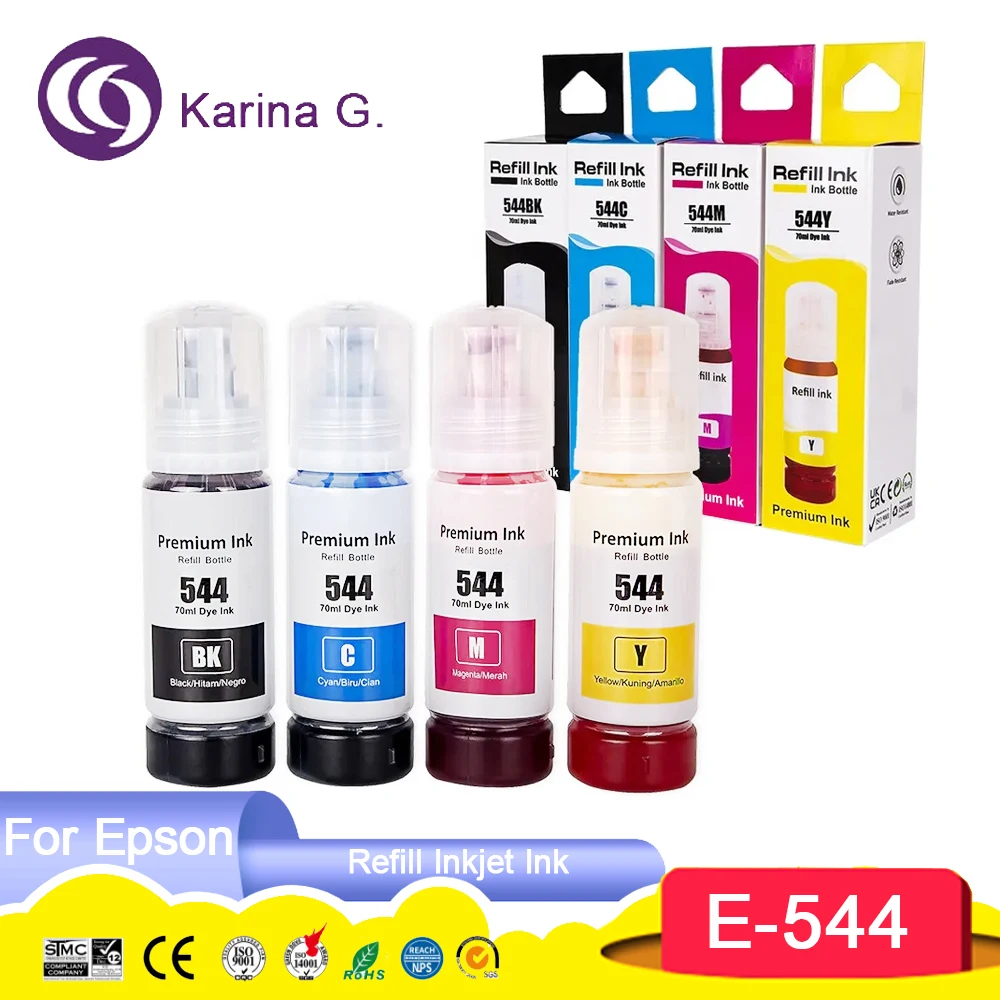 544 T544 Premium Color Compatible Bottle Water Based Refill Inkjet Ink for Epson EcoTank L1210/L1250/L3110/L3150/L3210 Printer