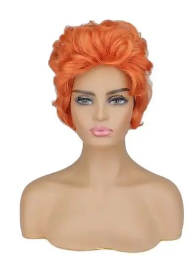 Women Roper Short Curly Red Brown Wig Orange Party Cosplay Wig Halloween Cosplay Costume Party Clown Crazy Wig