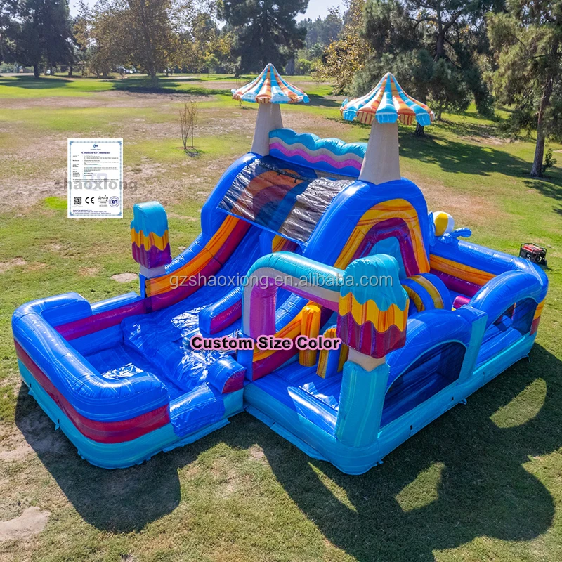 Commercial Inflatable Sport Games Kids Backyard Bouncer Obstacle Course Pool Combo Inflatable Obstacle Course with Water Slide