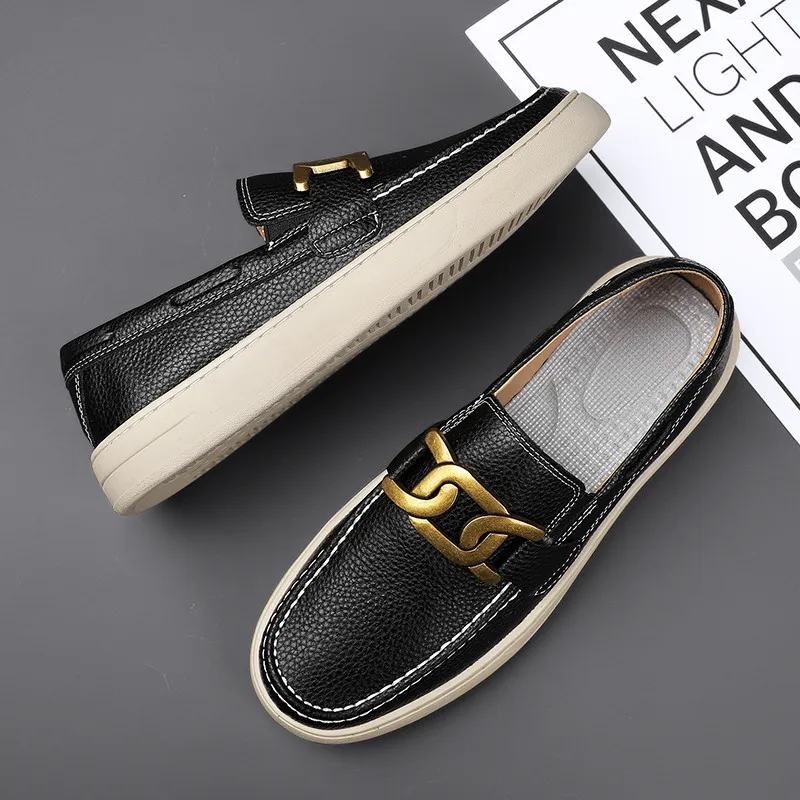 2024 Elegant Black Summer Men\'s Loafers Casual Shoes Breathable Slip-on White Footwear Mens Leather Shoes Flats Mocasines Hombre