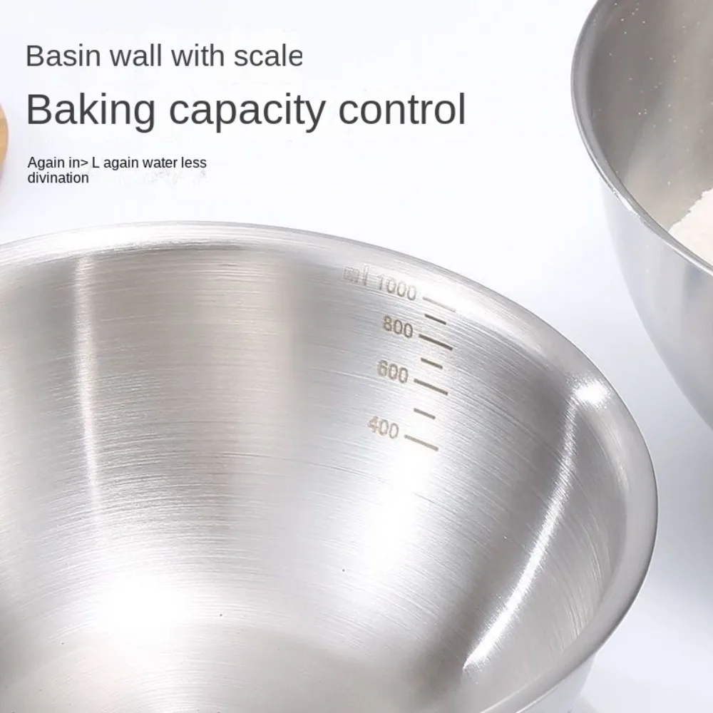 Stainless Steel Fruit Salad Bowl Double Layer Anti-Scalding Soup Rice Bowl with Scale 17/19/25CM Dish Container Food Tableware