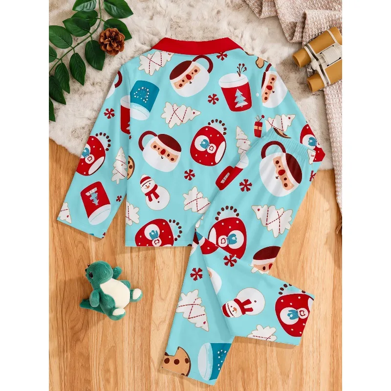Unisex Girls Christmas Pajama Set Santa Snowman Truck Elf Print Long Sleeve Sleepwear Home Suit Gift for Xmas Holiday Birthday