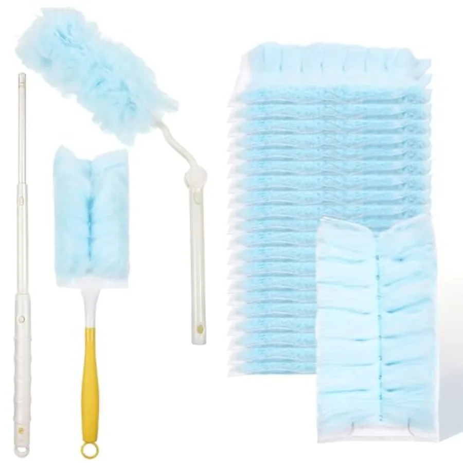 

60 Pcs 360° Electrostatic Duster Refills, Heavy Duty Disposable Duster Refills Kit with 2 Handles, Microfiber Duster Feather Du