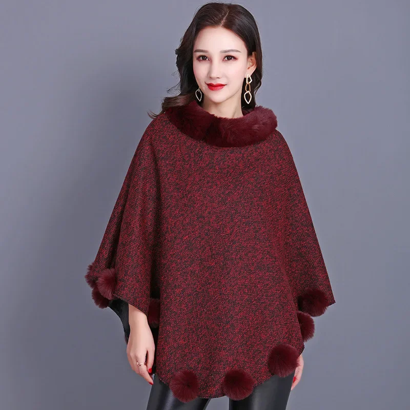 Autunno Inverno Nuova Pelliccia D'imitazione Cappotto Delle Donne Scialle Sciarpa Imitazione Lontra Coniglio Capelli Poncho Alla Moda di Lusso Mantelle Cachi Mantelli