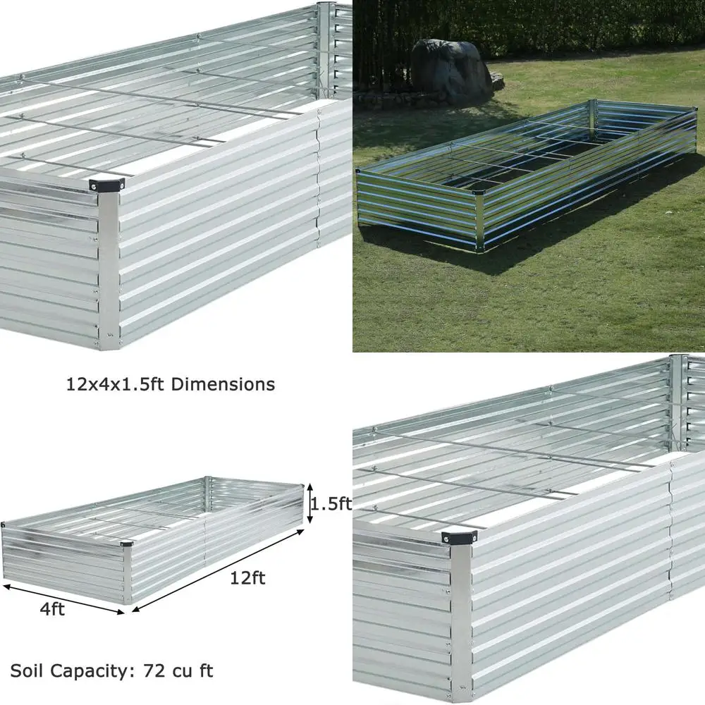 

12x4x1,5 футов серебряный оцинкованный металлический комплект садовой кровати для уличных овощей, цветов и трав