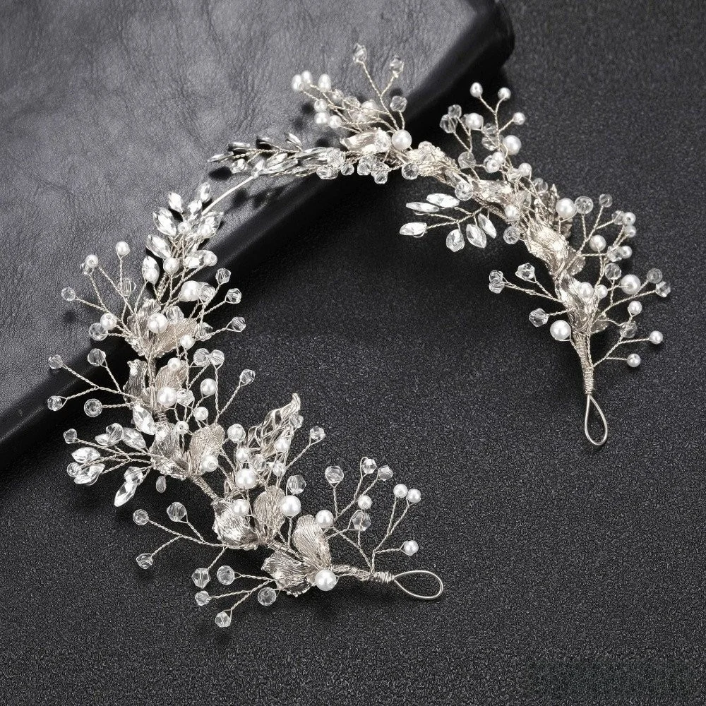 

Gorgeous Beaded Bride Wedding Tiaras Flower Rhinestone Bridal Headwear Pearl Alloy Flower Headbands Princess