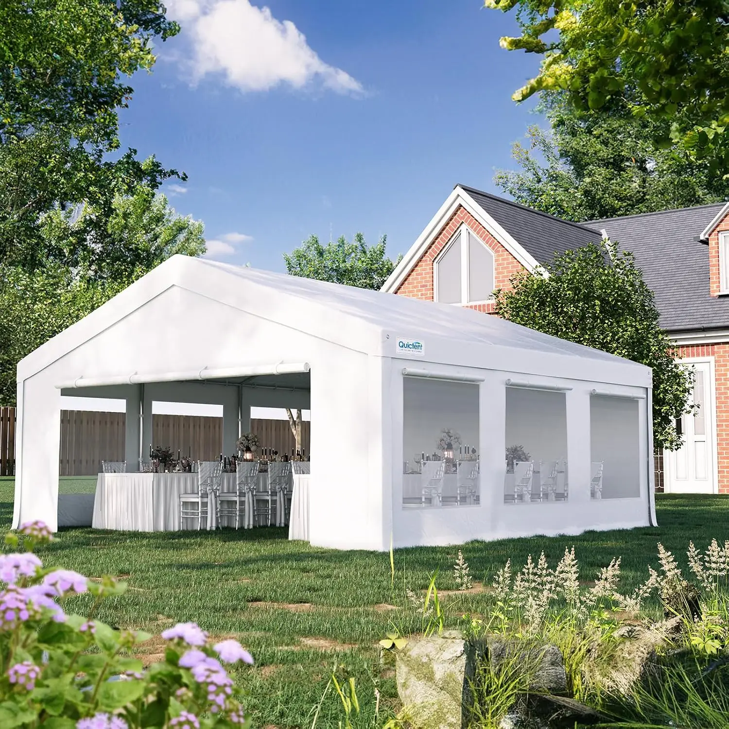 20x20ft Heavy Duty Party Tent Outdoor Canopy with Mesh Windows, Customized