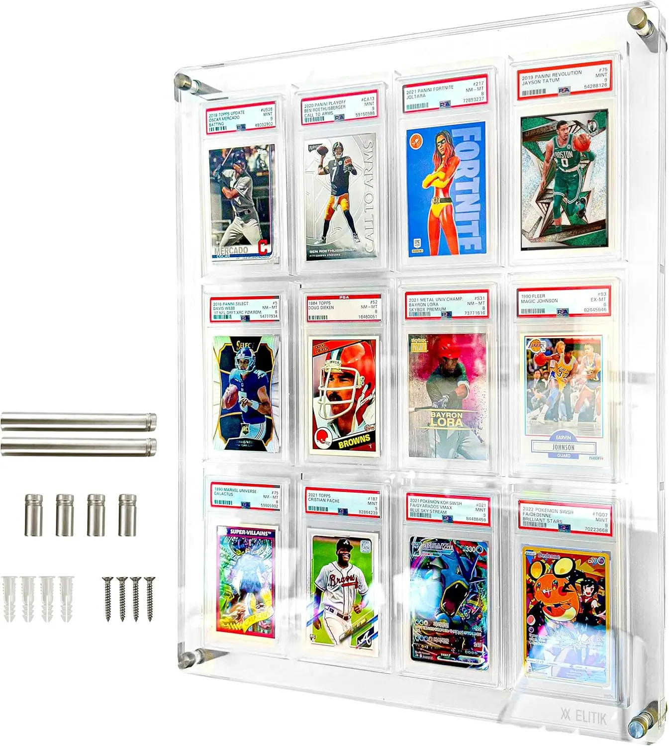 

Acrylic Card Display Case for PSA SGC CGC Slabs – Holds 12 Graded Cards Wall Mount or Desktop Frame Clear Trading Card Display