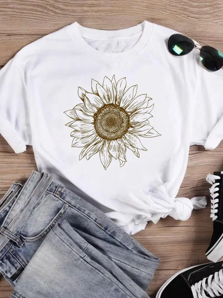 

Flower Lovely 90s Short Sleeve T-shirts Women Cartoon Shirt Clothing Fashion Female Print T Top Graphic Tee