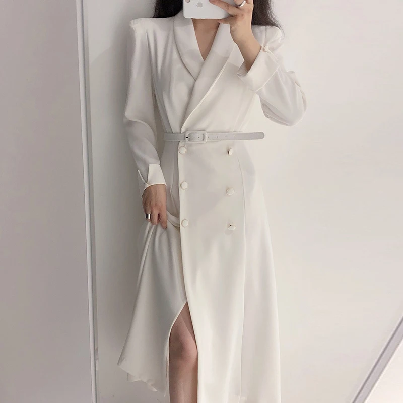Elegant Chic Vintage Long Over-Knee Sleeveless Windbreaker Women's Coat Double Row Button Waist Cinched Slim Fit Korean Style