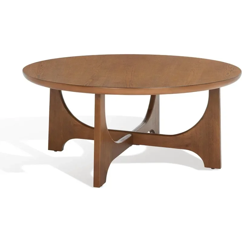 Table basse ronde contemporaine en chêne moyen, fabriquée à partir d'un mélange de bois durable avec une finition en chêne moyen