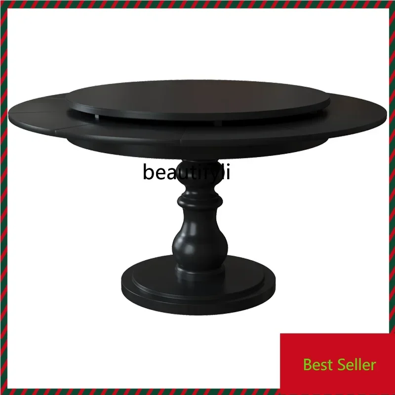 

G1218 G1218 Small round table rotating dining table small apartment simple deformation dining table solid wood with turntable