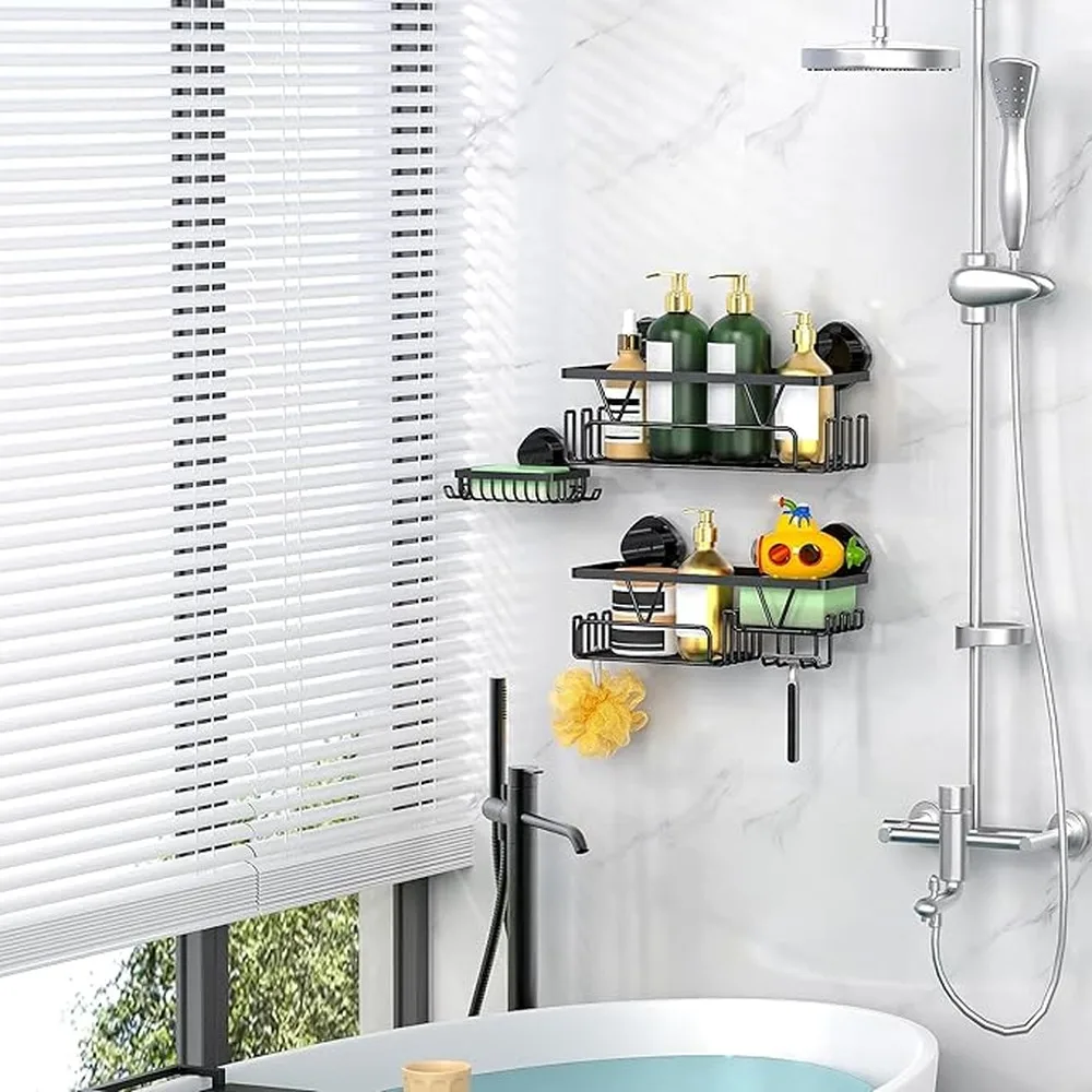 Sturdy Shower Storage Organizer With Suction Cup Attachment System For Practical In Wet Areas Metal