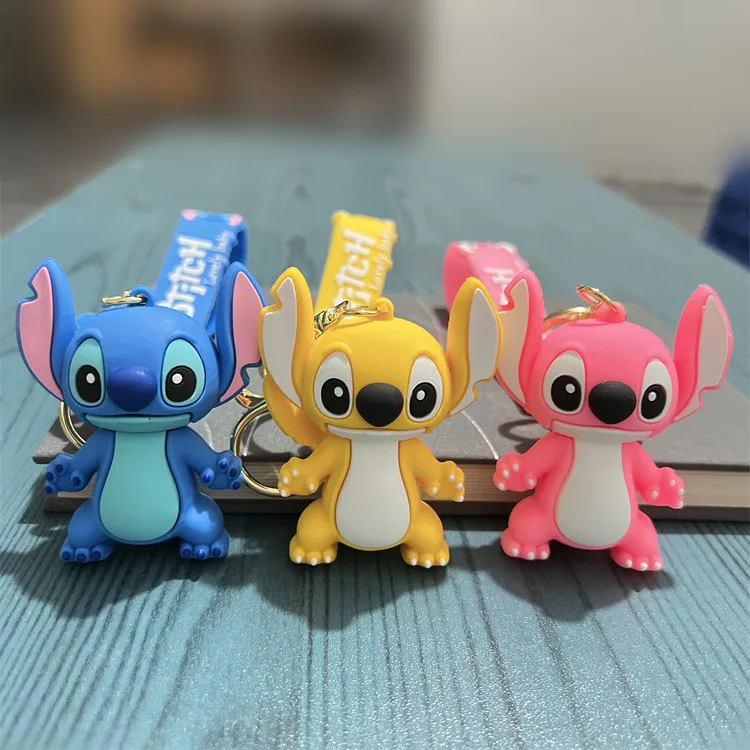 Anima Stitch lucu penyihir kecil sayap emas gantungan kunci pria dan wanita tas mobil liontin gantungan kunci