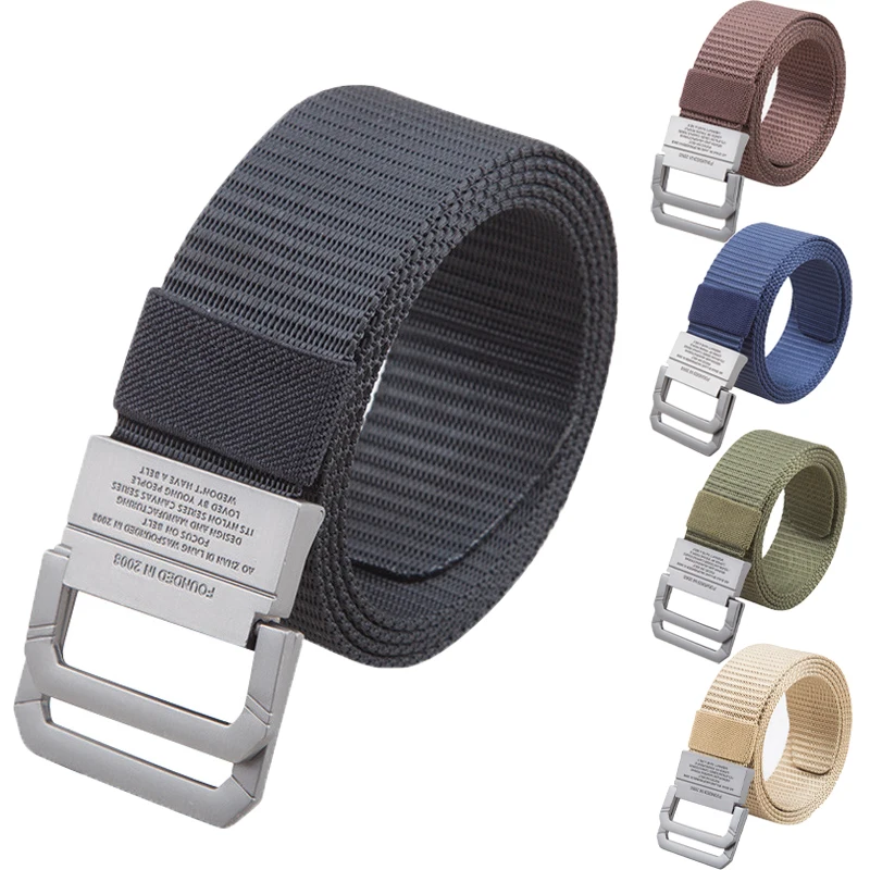 Double-Ring Buckle Nylon Belt for Women Men Alloy Buckle Metal Webbing Belts Outdoor Work Student Military Tactical Unisex Waist