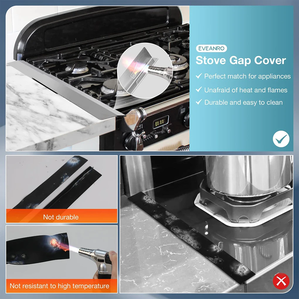 2x Retractable Stove Gap Covers Stainless Steel Range Trim Kit Included Stove Joint Filling Board