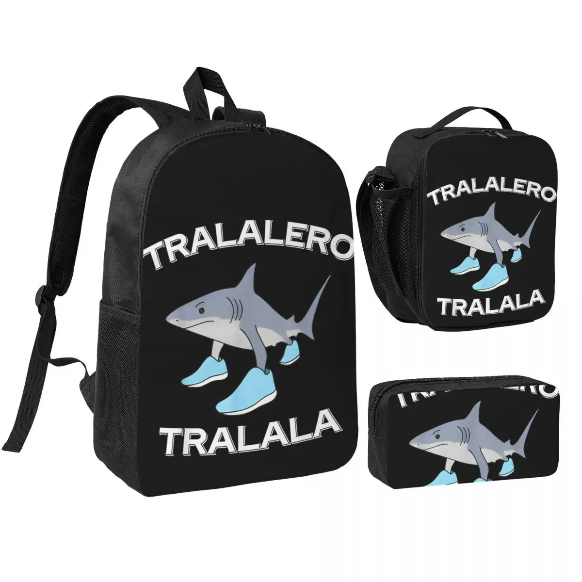 

Tralalero Tralala 3pecs/set Backpack for Student Italian Brainrot Meme College Shoulder Bag Lunch bag Pencil Case